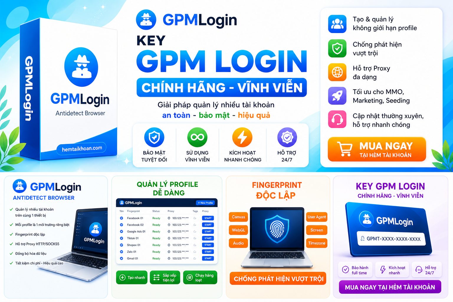 Key GPM Login chính hãng vĩnh viễn tại Hẻm Tài Khoản